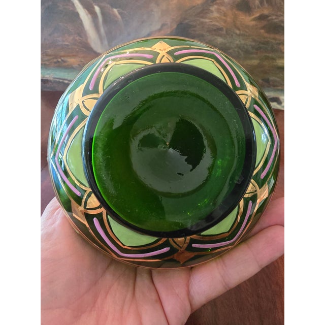 Antique Moser Bohemian Glass Emerald Green Gilded Vase For Sale In Boston - Image 6 of 11