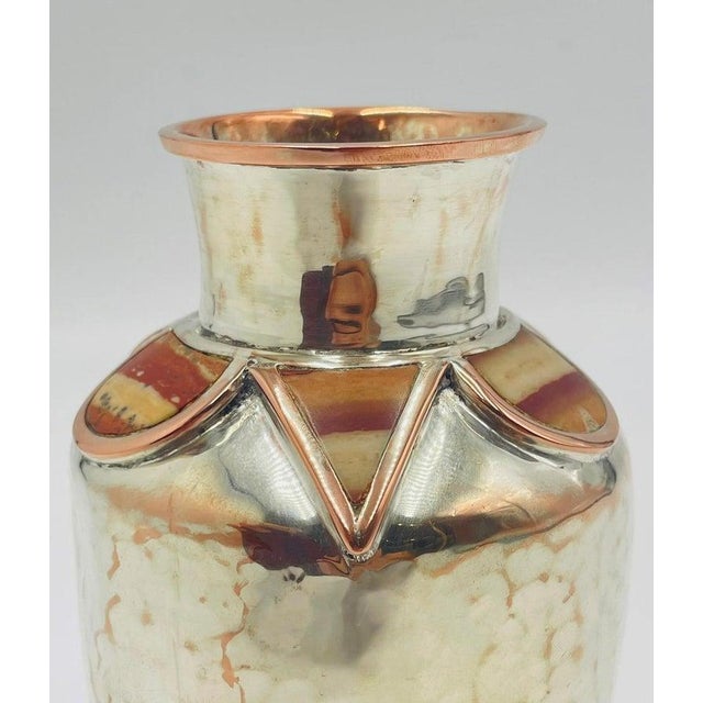 Vintage Silver Plated Flower Vase With Jasper Stone Inlay by Emilia Castillo For Sale - Image 9 of 16