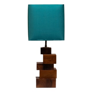 Vintage French Teak Table Lamp, 1970s For Sale