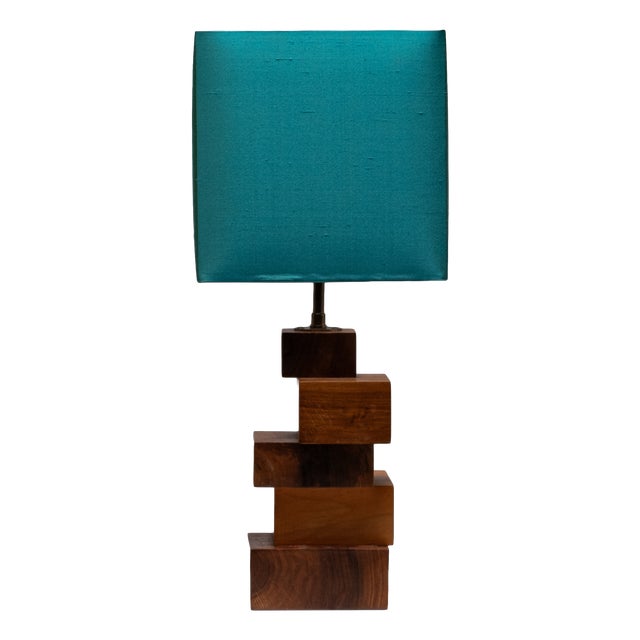 Vintage French Teak Table Lamp, 1970s For Sale