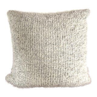 Boucle Mohair and Leather Throw Pillow in Grey and Taupe by Pierre Frey, 18" X 18" For Sale