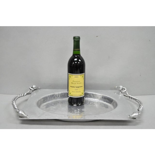 Vintage Buenilum Art Nouveau Hand Hammered Aluminum Serving Tray W Tulip Handles For Sale - Image 14 of 14