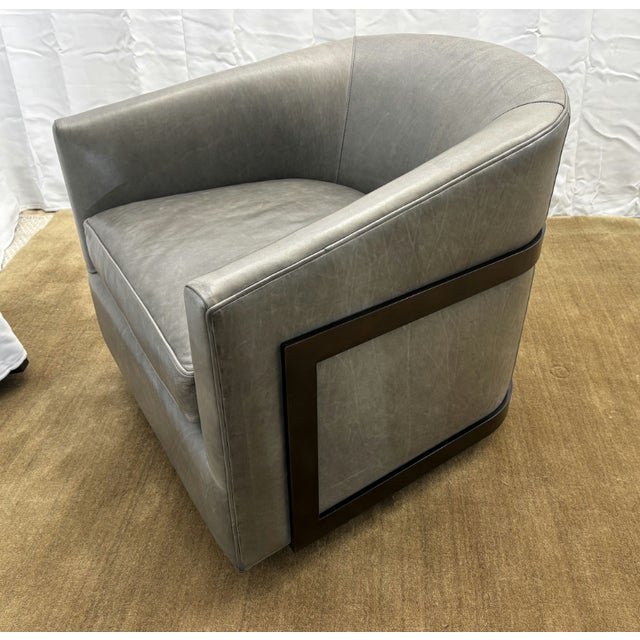 2020s Rh Reginald Leather Swivel Chair Berkshire Leather in Pewter | Bronze For Sale - Image 5 of 18