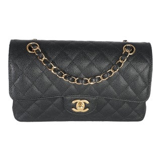 Black Quilted Caviar Small Classic Double Flap Bag For Sale