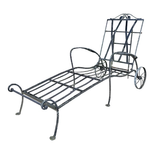 Wrought Iron Salterini Chaise Patio Lounge Chair For Sale