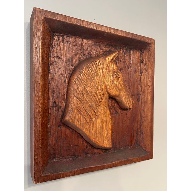 Rustic Vintage Hand Carved Wood Mid-Century Horse Wall Relief Panel Sculpture For Sale - Image 3 of 12