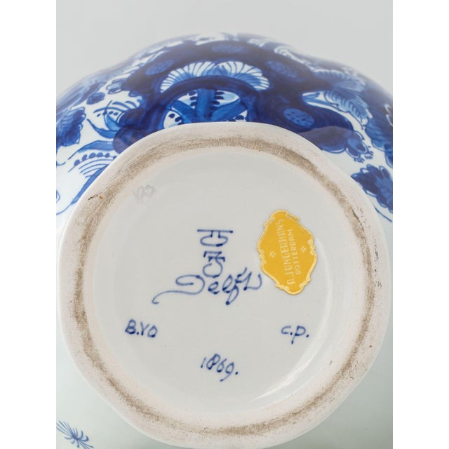 Blue and White Hand-Painted Floral Ginger Jar Table Lamps with Pink Silk Lampshades from Royal Delft, 1971, Set of 2 For Sale - Image 16 of 18