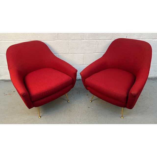 Mid-Century Modern Pair of Mid-Century Style Burgundy Lounge Chairs For Sale - Image 3 of 12