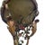 Pair of Polychrome Wrought Iron Corner Shelves, Early 1900s. Italian Art Nouveau artifacts consisting of a sheet metal top...