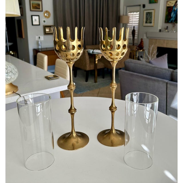 Brass and Glass Hurricane Candles Holders by Bijørn Wiinblad For Sale - Image 10 of 14