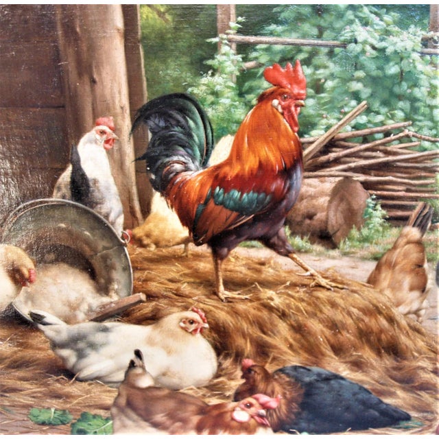 Traditional Antique Original Oil Dutch Oil Painting of Barnyard Scene by Edward Quitton For Sale - Image 3 of 7