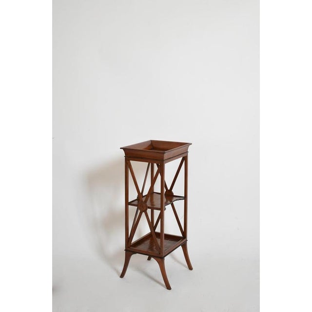 Pair of neoclassical mahogany bedside tables, 1960s. Height: 72 cm - 28.35 in Length: 33 cm - 12.99 in Width: 22 cm - 8.66 in