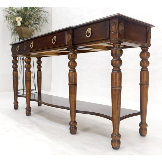 Spanish Spanish Colonial Style 3 Drawers 60" Wide Console Table Credenza Brass Pulls For Sale - Image 3 of 16