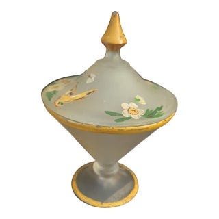 Vintage Tiffin Hand Painted Frosted Candy Dish For Sale