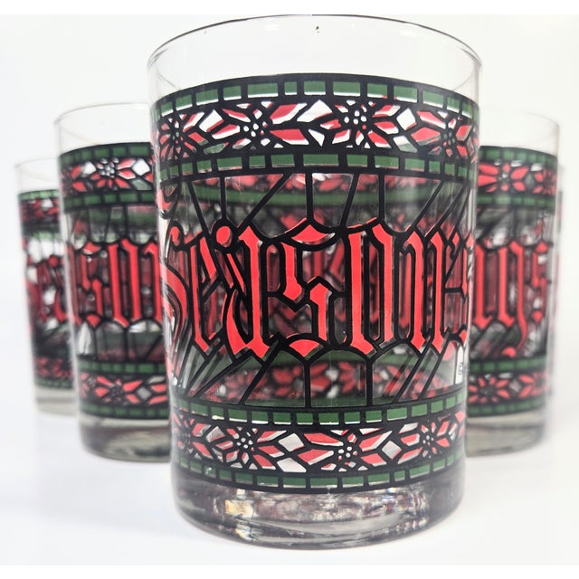 Vintage Season's Greetings Double Old Fashioned Glasses- Set of Six For Sale - Image 16 of 16