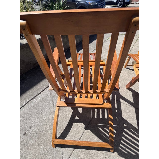 Late 20th Century Pair of Folding Teak Deck Chairs With Queen Elizabeth, 1st Class Only Label For Sale - Image 11 of 16