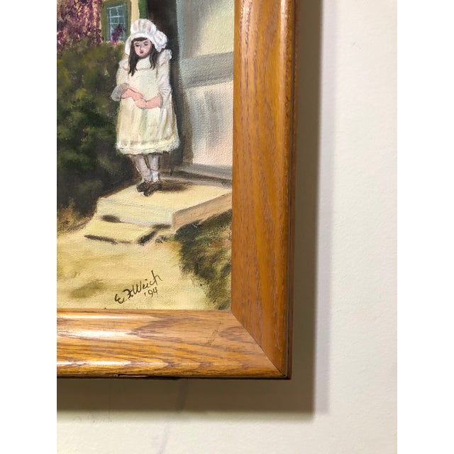 1994 Young Girl in a Village Wearing a White Dress Painting Signed Framed For Sale In Cincinnati - Image 6 of 11