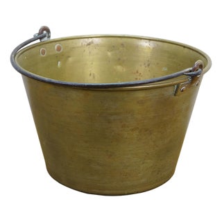 Antique 1860s Cg Hussey Pittsburgh Spun Brass Fire Bucket Pail W Iron Handle 13" For Sale