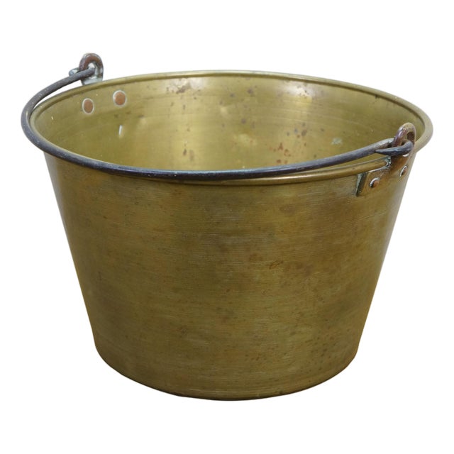 Antique 1860s Cg Hussey Pittsburgh Spun Brass Fire Bucket Pail W Iron Handle 13" For Sale
