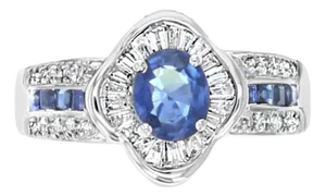 Sapphire Diamond Baguette Engagement Ring 1.60cttw 18k White Gold, Size 7.5