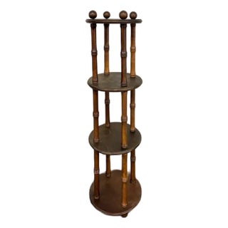 Mid Century Faux Bamboo, Circular/Round Carved Multi Tiered Shelf, Etagere For Sale