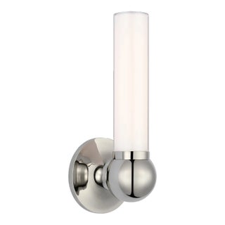 Thomas O'Brien for Visual Comfort Signature Jeffery Small Bath Sconce in Polished Nickel with White Glass For Sale