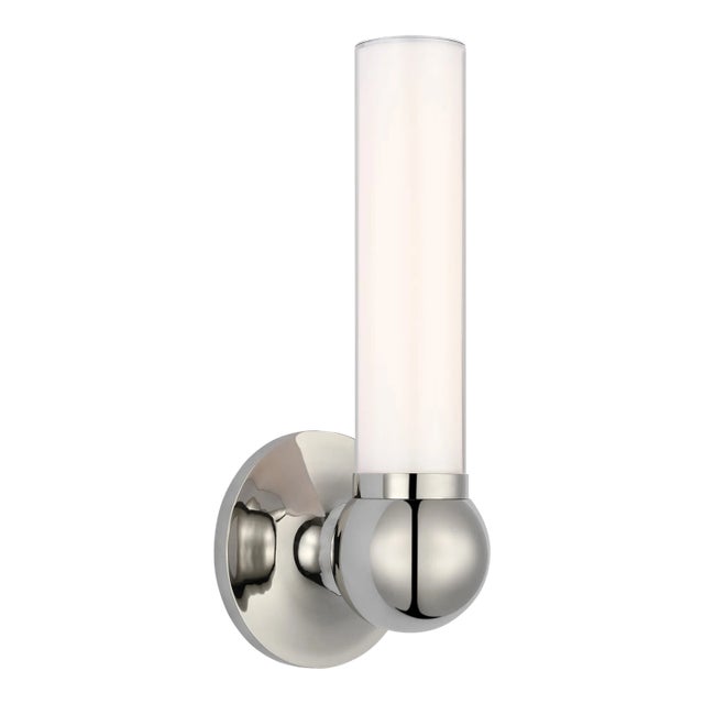 Thomas O'Brien for Visual Comfort Signature Jeffery Small Bath Sconce in Polished Nickel with White Glass For Sale