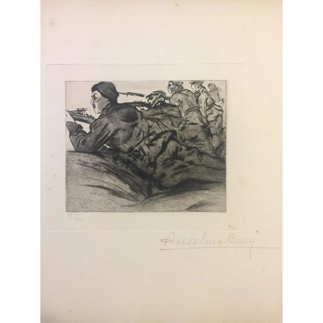 L‘ennemi est en Vue - Original Etching by Anselmo Bucci - 1915 1915 For Sale