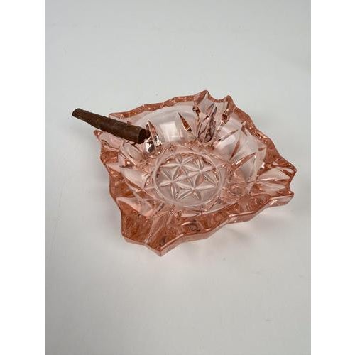 Pink Vintage French Peach-Pink Diamond-Cut Glass Ashtray, 1950s For Sale - Image 8 of 18