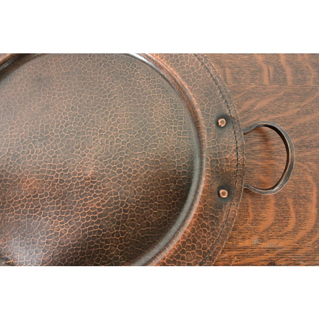 Metal Roycroft Arts & Crafts Hammered Copper Handled Large Serving Tray, Circa 1920s For Sale - Image 7 of 11