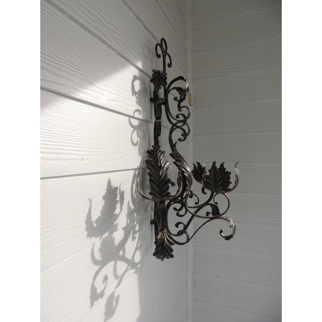 Monumental Vintage Black Wrought Iron Wall Candelabra For Sale - Image 9 of 10