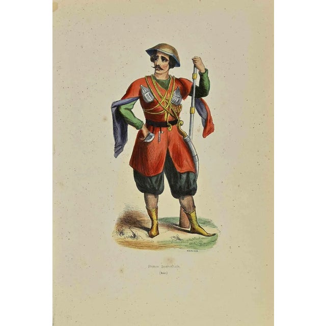 Imerethian Prince is a lithograph made by Auguste Wahlen in 1844. Hand colored. Good condition. At the center of the...
