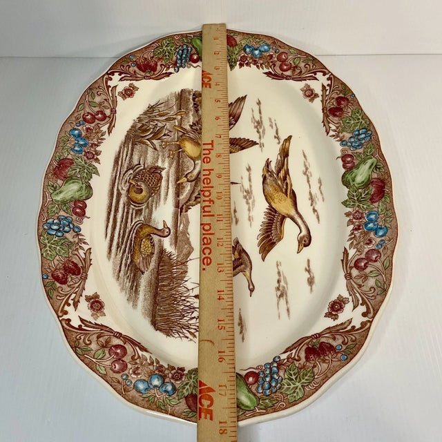 Ceramic Vintage Mid-Century Modern Large Platter Duck Pond Scene 18x14 Has Japan Sticker Thanksgiving Platter For Sale - Image 7 of 7