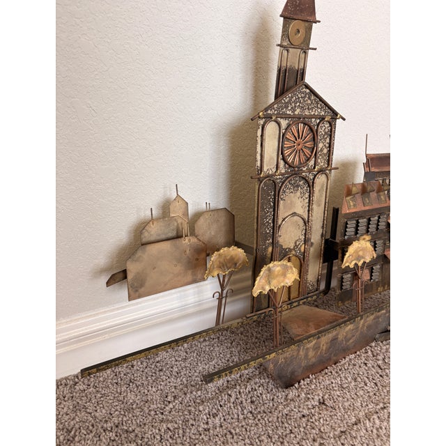 Mid-Century Modern 1970s Signed Curtis Jere Mid-Century Modern Brutalist Cityscape Bridge Wall Sculpture, Copper & Brass For Sale - Image 3 of 11