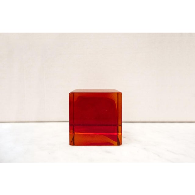 Solid red glass paperweight cube. Made in Italy 1960s