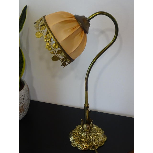 Bronze and Silk Table Lamp from Le Dauphin, 1976 For Sale - Image 3 of 18