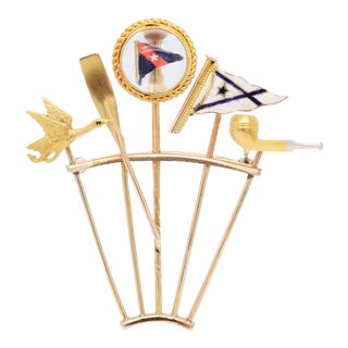 14k Gold Yachting, Rowing, & Duck Hunting Stick Pin Brooch For Sale