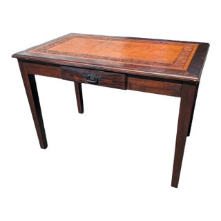 Vintage Paraguayan Hand-Tooled Leather Top Writing Desk For Sale