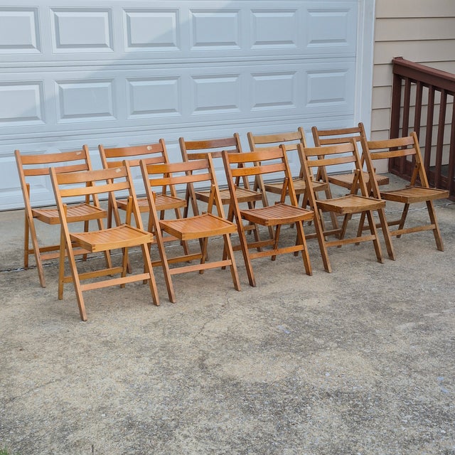 1970s Slatted Wooden Folding Wedding Event Party Chairs, Assembled Set of 10 For Sale - Image 12 of 13