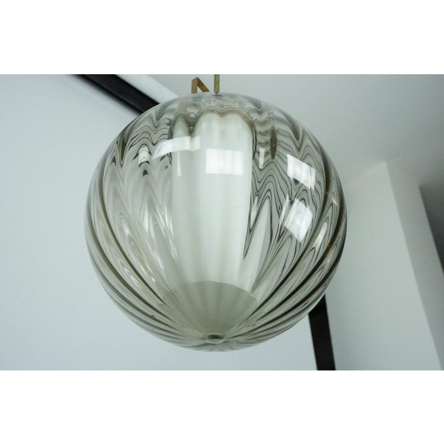 1950s Mid-Century Smoked Murano Glass Pendant with Opaline Diffuser, Italy, 1950s For Sale - Image 5 of 13
