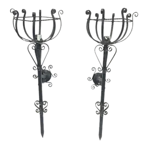 Pair of Black Forged Iron Gothic Sconces