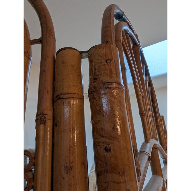Vintage 6-Panel Bamboo Rattan Folding Room Divider Screen Arched Fan Top 1970's For Sale In Orlando - Image 6 of 10