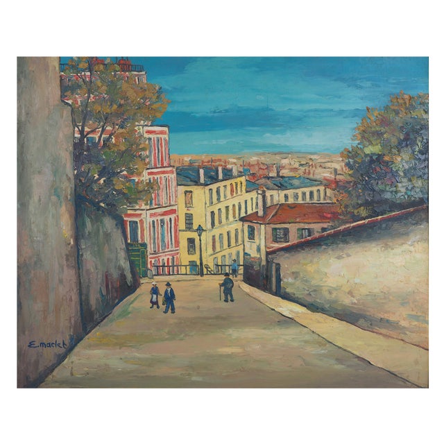 Elisée Maclet, In the Streets of Montmartre, Oil on Panel, Framed For Sale