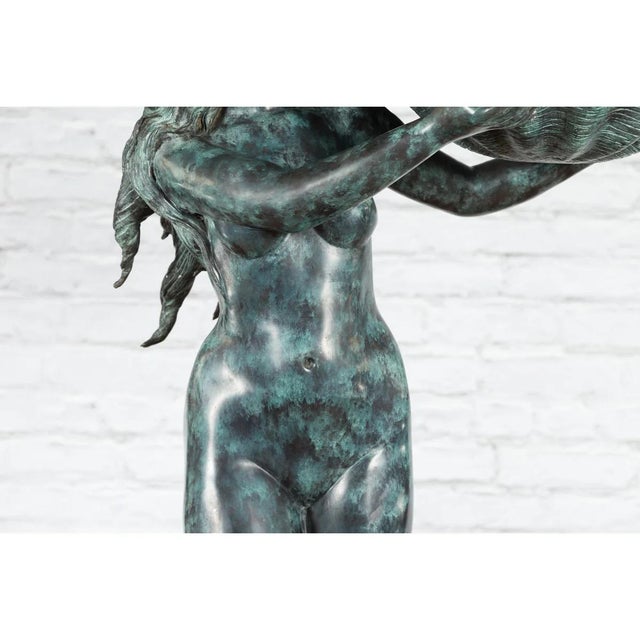 1960s Bronze Sea Nymph Fountain with Large Shell and Turtle in Verdigris Patina For Sale - Image 13 of 17