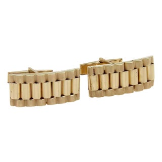 Late 20th Century 19125 - Fancy Long Link 14k Yellow Gold Cufflinks, 2 Pieces For Sale