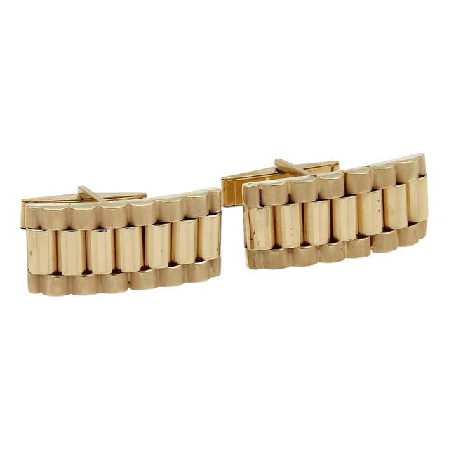 Late 20th Century 19125 - Fancy Long Link 14k Yellow Gold Cufflinks, 2 Pieces For Sale