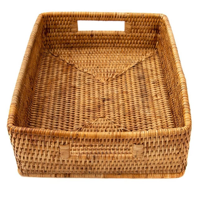 Boho Chic Artifacts Rattan Rectangular Storage Basket with Rounded Corners in Honey Brown - 14" For Sale - Image 3 of 7