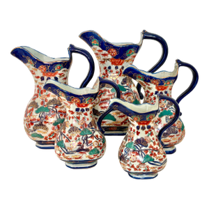 Victorian Imari Style Ironstone Pitchers, Set of 5