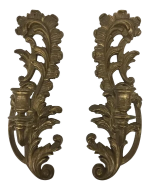 Rococo Plastic Gold Leaf Sconces - A Pair