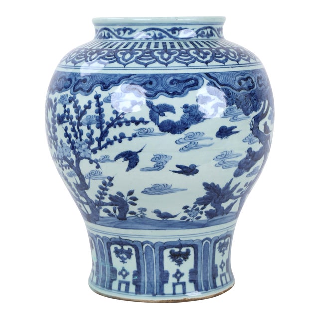 19th Century Ching Dynasty Blue and White Temple Vase Chairish
